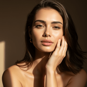 woman with vibrant youthful skin standing in sunshine