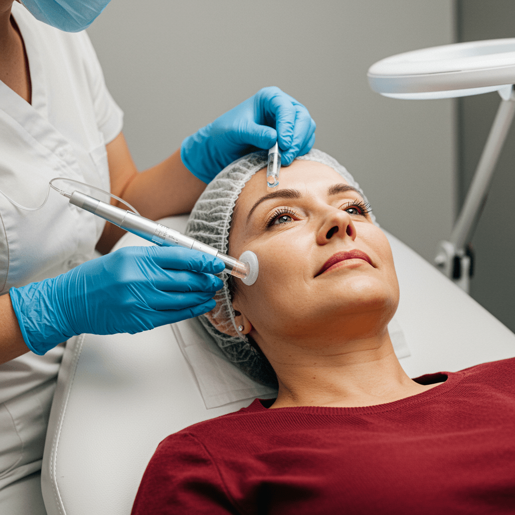 person age 40 to 50 undergoing skin treatment