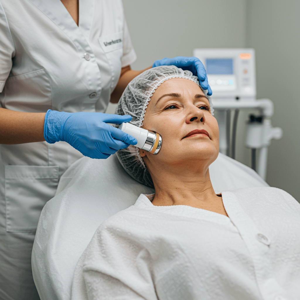person age 60+ undergoing skin treatment